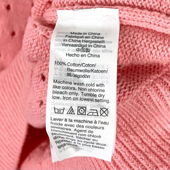 NWOT J CREW Sweater XL Pink Knit Pointelle Cotton Crewneck Ribbed-Detail Long-Sl - Picture 5 of 8